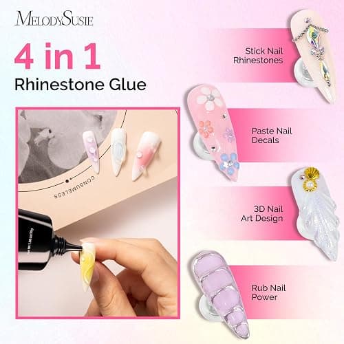 MelodySusie Rhinestone Glue Strong Hold 3D Gel Nail Art Nail Gem Glue 60g | Strong Adhesive 28+ Day Hold,Clear Gel,Gap Filling, Small Charms, Glitter, Pearls and Sequins, 3D Sculpting,UV/LED Cured thumbnail 2