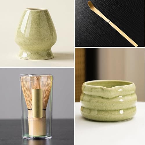 Set of 5 Matcha Tea Set with Whisk and Bowl, Matcha Kit for Ceremony Ceramic Matcha Bowl Gift for Tea Lovers(Matcha Green) thumbnail 7