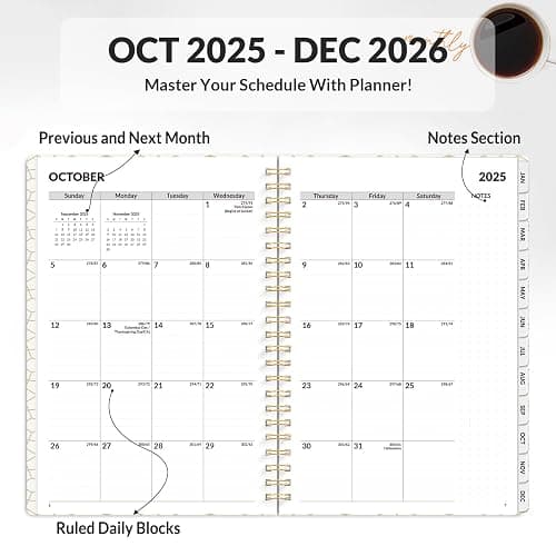 SUNEE Planner 2026 Weekly and Monthly, January 2026-December 2026, 6.4"x8.3", Tabs, Note Pages,Spiral Binding, Pink thumbnail 3