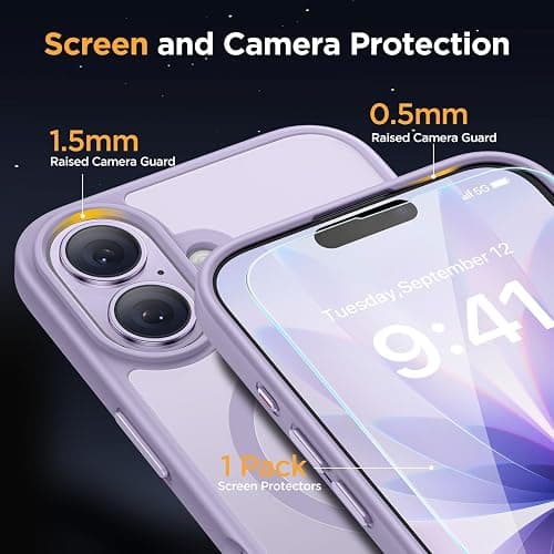miracase Magnetic for iPhone 17 Case (Compatible with MagSafe) with Screen Protector Military-Grade Protection, Anti-Fingerprint Translucent Matte Phone Cover for iPhone 17 6.3 inch, Light Purple thumbnail 5