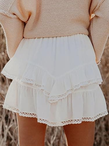 Aoudery Flowy Shorts for Women Casual Boho Ruffle Tiered Skorts High Waist Mini Skirts Golf Tennis Crochet Shorts thumbnail 2