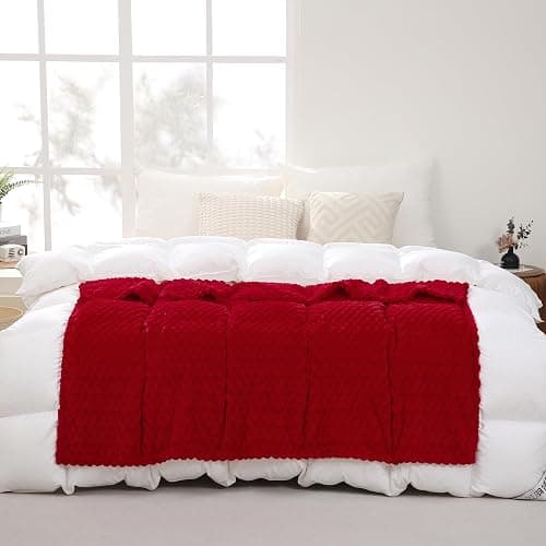 Red Throw Blanket 50"×60" inches Fuzzy 3D Jacquard Decorative Flannel Fleece Super Soft Plush Cozy Blanket for Couch Sofa Chair Lightweight - 50"×60” - Red thumbnail 3