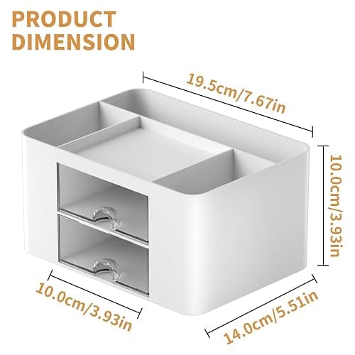 Marbrasse Pen Organizer with 2 Drawer, Multi-Functional Pencil Holder for Desk, Desk Organizers and Accessories with 5 Compartments + Drawer for Office Art Supplies (White) thumbnail 3