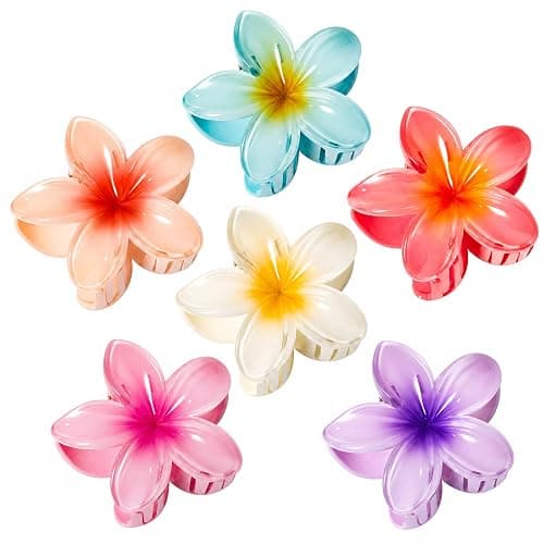 Vigorpace 6 Pcs Flower Hair Claw Clips for Women Girls, Hawaiian Hibiscus Hair Clips, Cute Summer Beach Hair Accessories for Thick Thin Hair - Image 1