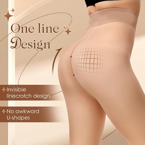 HONGTEYA 3 Pairs Fleece Lined Tights Women - Warm Sheer Pantyhose Fake Translucent Tights Winter Thermal Leggings thumbnail 2
