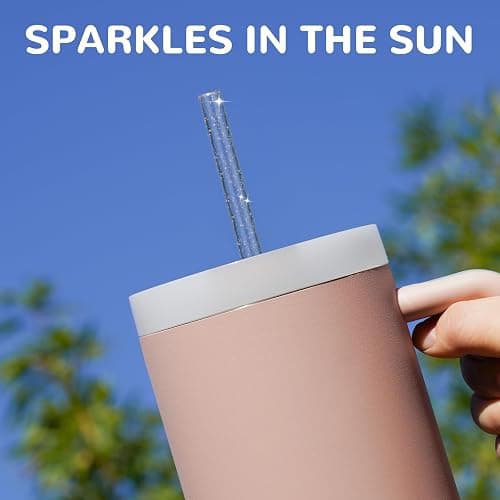 NiHome 12-Pack Glitter Plastic Straws Fit for Stanley 40 oz Tumbler, 12” | Assorted Color Reusable Glitter Drinking Straws Fit for Stanley Cup with Brushes, BPA-Free, with Laser-Induced Sparkle thumbnail 7