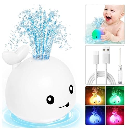TFS TOP·FANS Whale Bath Toy Baby Gifts: Bath Toys for Toddlers 1-3 Sprinkler Light Up Bathtub Water Stuff Shower Newborn Boy Essentials 3 4 5 7 8 9 18 Pool 6-12 Month Old Girls Birthday Accessories - White