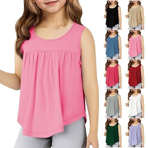Girls Tank Top Loose Sport Running Sleeveless T Shirts Kids Plain Crew Neck Undershirts Summer Workout Tops Clothes