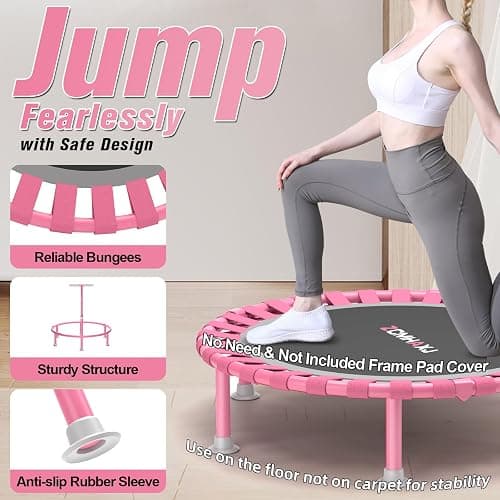 ZCMHAXJ Foldable Mini Trampoline, 40" Rebounder Trampoline for Adults & Kids, 450lbs Capacity with T-Shaped Adjustable Bar, Indoor Fitness Workout Exercise Equipment thumbnail 4