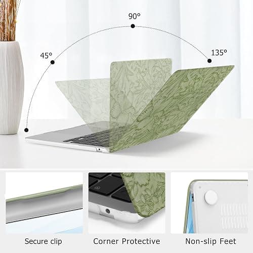 MOSISO Compatible with MacBook Air 13 inch Case 2025-2023 M4 A3240 M3 A3113 M2 A2681, Embossed Retro Hibiscus Texture PU Leather Coated Hard Shell&Keyboard Cover for MacBook Air 13.6 inch Case, Green thumbnail 3