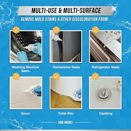 Mold Stain Remover Gel Cleaner - ACTIVE Heavy Duty Stain Cleaner for Front Loader Washing Machine Seal, Bathroom Grout, Shower, Caulk - Front Load Washer Cleaning Solution - 7 Fl Oz thumbnail 2