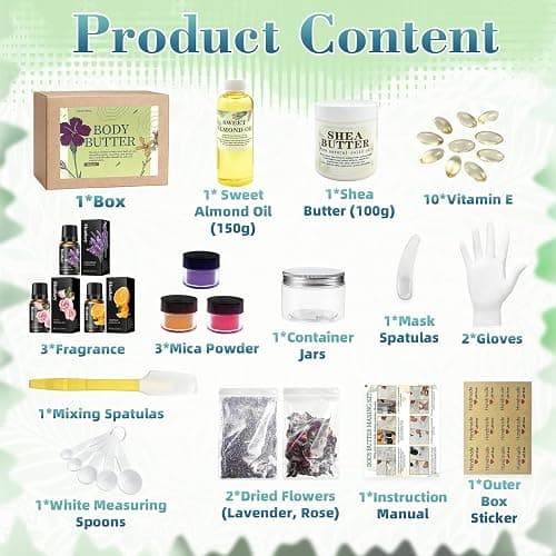 DIY Spa & Body Butter Making Kit, Whipped Lotions & Fragrant Body Butter with Organic Shea Butter, Sweet Almond Oil Mica Powder Skin Care Gifts for Women thumbnail 2