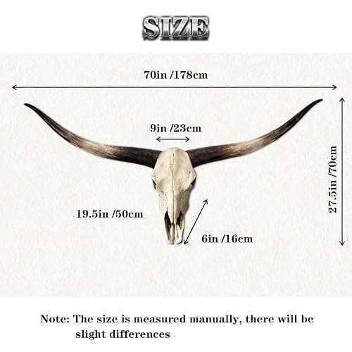 JUNTHORB 70in Longhorn Wall Decor, Extra Large Authentic Croissant，Cow Skull Wall Decor，cow horns, cow horn wall decoration, long horn skull，Handmade Farmhouse Decor thumbnail 4