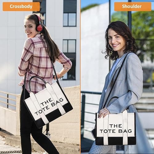 Tote Bags for Women - Personalized Canvas Tote Bags with Zipper Mini Top-Handle Crossbody Tote Bag Handbag for Travel Work thumbnail 3