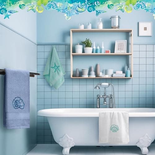 Hahafelt 3 Pack Coastal Hand Towels for Bathroom 100% Cotton Embroidered Beach Bathroom Towels 13.8 x 29.5'' Seashell Starfish Conch Blue Finger Towel Nautical Decorative Towel Gift for Summer Holiday thumbnail 5