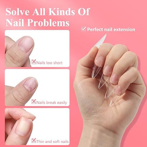 Clear Stiletto Nail Tips, No C Curve Medium Nail Tips for Acrylic Nails Professional, 550PCS Soft Gel Nail Tips Half Cover Stiletto Almond Fake Nails for Nail Extension, Use for Nail Salon Home DIY thumbnail 4
