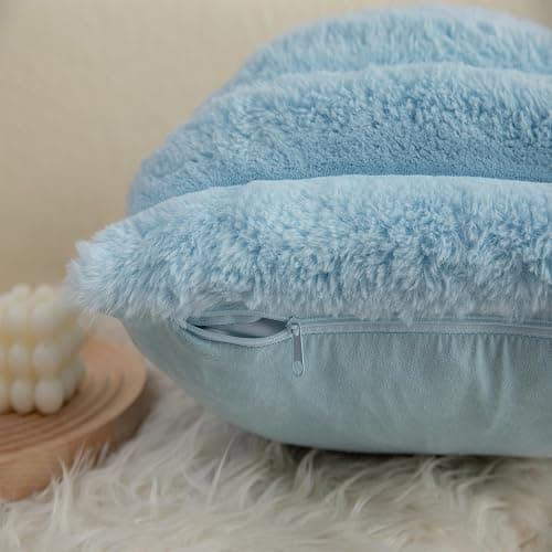 Neelvin Blue Faux Fur Cozy Soft Striped Decorative Throw Pillow Covers 18x18 inch Set of 2,Velvet Pillowcase Cushion Case for Sofa Couch thumbnail 4