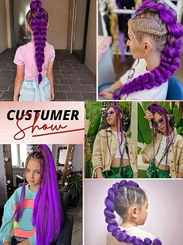 Purple Braiding Hair 24 Inch 3 Packs Braiding Hair Pre Stretched Colored Hair Extensions for Twist or Box Braids Hot Water Setting Soft Yaki Texture Long Synthetic Crochet Braids(24Inch, Purple) thumbnail 2