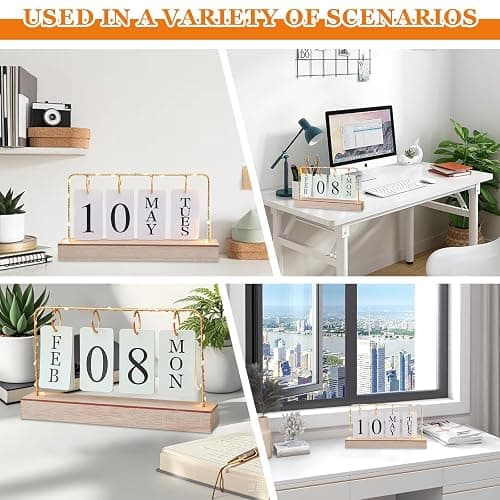 AUSTUFF Flip Wooden Perpetual Calendar Metal Desk Calendar 2025 Daily Desktop Calendar Monthly Weekly Year Planner Standing Office Home Desk Decor thumbnail 7