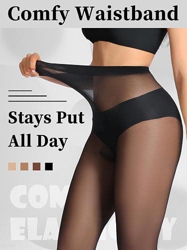 DancMolly Sheer to Waist Control Top Pantyhose, 2 Pairs Women's Tights T-Crotch, Everyday Office Wear, Medias de Mujer thumbnail 4