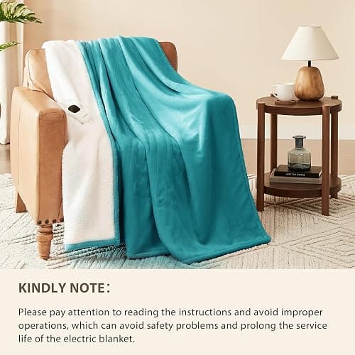 Homemate Heated Blanket Electric Throw - 50"x60" Heating Blanket Throw 1/2/4/6/8 Hours Auto-Off 10 Heat Level Over-Heat Protection Flannel Sherpa ETL Certification thumbnail 6