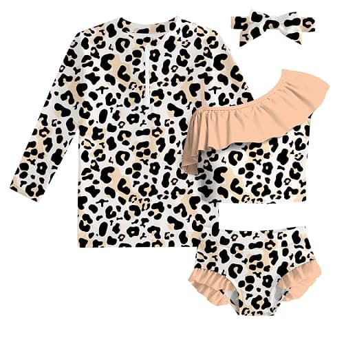 Funnycokid Baby Toddler Girls Swimsuit 4 Piece Bathing Suit Long Sleeve Rash Guard Sets 6 Months - 5 Years - Image 1