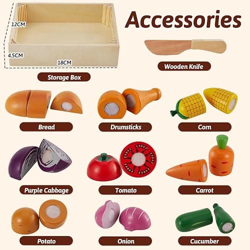 LINFUN KIDS Gioco Verdura da Tagliare Cucina Giocattolo per Bambini Legno Giochi Cibo Gioco di Ruolo Educativo Montessori Regalo Per Bimbo 1 2 3 Anno thumbnail 5