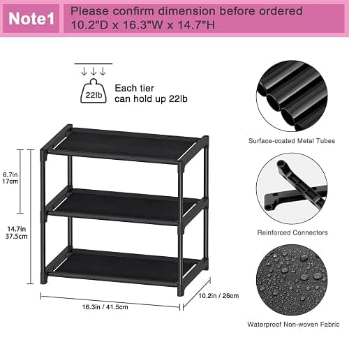 Autonomier 3 Tier Extra Small Shoe Rack (16.3" Wide), Narrow Stackable Shoe Shelf for Kids Toddler Adult, Ultra-Lightweight Shoe Rack Stand for Closet Dorm Bedroom Storage Organizer, Entryway thumbnail 3