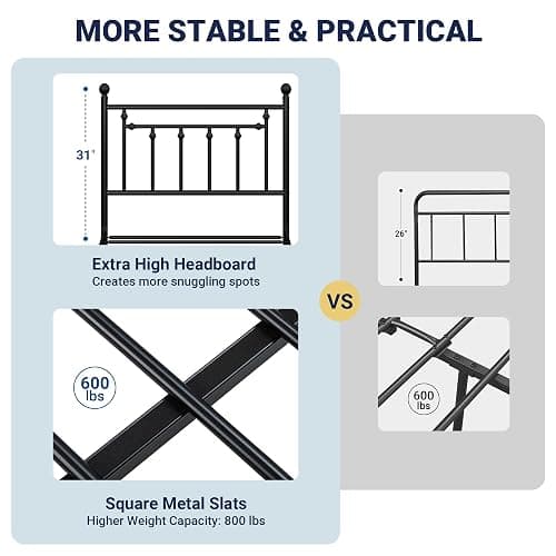 Allewie 14'' Twin Size Metal Platform Bed Frame, Vintage Headboard, Black | 45'' Tall Victorian Headboard/Footboard/Mattress Foundation/Under Bed Storage/No Box Spring Needed/Easy Assembly/Noise Free thumbnail 4