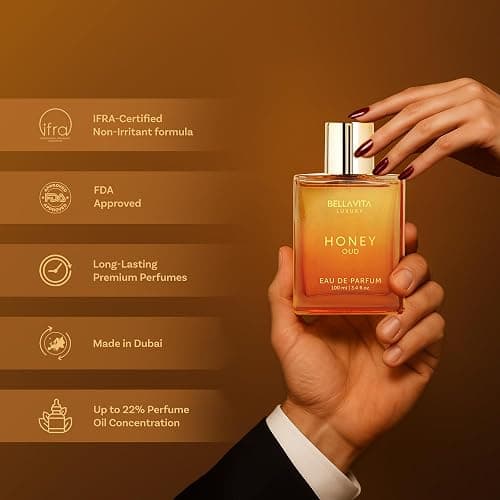 BellaVita Luxury Honey Oud Eau de Parfum (3.4 fl. oz.) | Patchouli, Vanilla, Bergamot, Floral & Spicy + Made with Clean & Vegan Essentials Oils + Cruelty Free | Long-Lasting Unisex Fragrance thumbnail 7