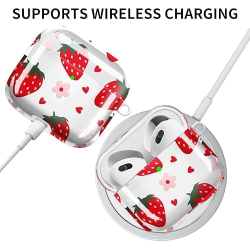 Case Cover Compatible with AirPods 4th Generation 2024, Wireless Charging, Shockproof, Soft TPU Transparent Reduced Yellowing for AirPods 4 Cases with Gold Keychain (Strawberry Heart) thumbnail 5