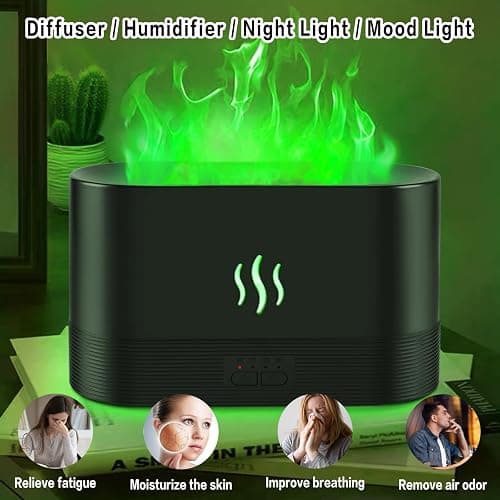 Depulat Essential Oil Diffuser, 300mL 7 Colorful Flame Air Diffuser Humidifier,Upgraded Flame Air Aroma Diffuser Humidifier for Home,Yoga,Office with No-Water Auto-Off Protection thumbnail 4