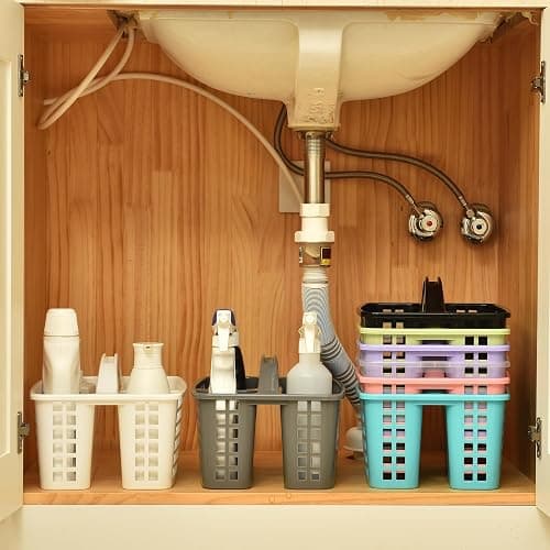 ALINK Plastic Shower Caddy Basket with Compartments, Portable Divided Cleaning Supply Storage Organizer with Handle for College Dorm Bathroom - White thumbnail 8