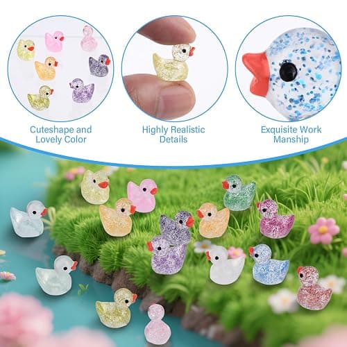 Rclxl 120pcs Mini Glitter Ducks - Colorful Tiny Small Little Resin Ducks for Dollhouse, Fairy Garden, Landscape, Aquarium Decorations thumbnail 4