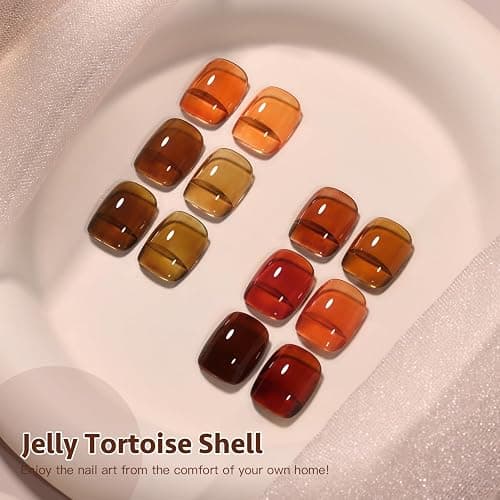 GAOY Jelly Tortoise Brown Gel Nail Polish Set, 6 Transparent Colors Dark Red Orange Pumpkin Soak Off UV Light Cure Gel Polish Kit for Salon and Nail Art DIY at Home thumbnail 6