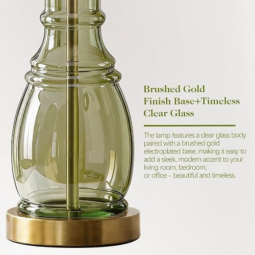 ROTTOGOON Glass Table Lamp Set of 2, Modern Table Lamps for Living Room Bedroom, Bedside Desk Lamps Vintage Nightstand Lamps with Linen Shades, 22", Green thumbnail 5