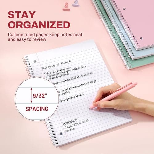 SUNEE Spiral Notebooks, 3 Pack, 1-Subject, College Ruled Paper, 8" x 10-1/2", 70 Sheets per Notebook, Assorted Pastel Colors Spiral Notebooks for School thumbnail 6