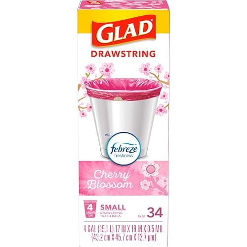Glad Odorshield Small Drawstring Trash Bags, 4 Gal, Pink, Cherry Blossom, 34 Ct, Pack May Vary - Cherry Blossom - 34 Count (Pack of 1) thumbnail 7