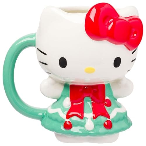 Silver Buffalo Sanrio Hello Kitty Holiday Christmas Tree Dress 3D Sculpted Ceramic Mug, 20 Ounces - Image 1
