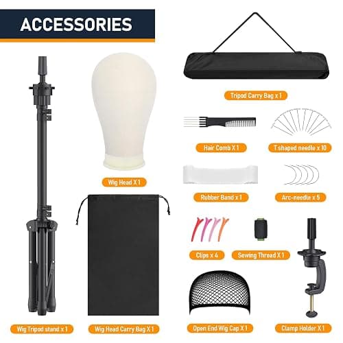 Hemndic Wig Stand with Head, Height Adjustable Wig Stand, Wig Head Stand with Mannequin Head with Extra Wig head Clamp Stand thumbnail 9