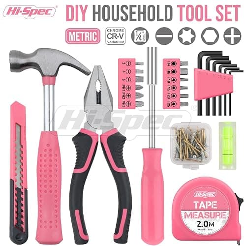 Hi-Spec Tool Set 25pc Pink Household DIY Tool Kit for Women. Small Mini Tool Box Set of Starter Basic Ladies Tools thumbnail 2