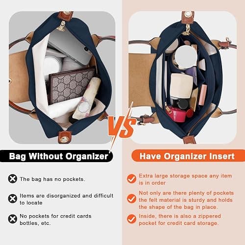 LOUKAYCCI Felt Purse Organizer Insert for Longchamp Le Pliage M Handbag Insert (Dark Blue, Medium) thumbnail 3