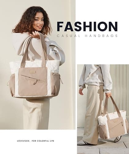 LOVEVOOK Tote Bag for Women, Puffer Bag and Work Bags with Zipper for Travel, Daily, School, Quilted Nurse Shoulder, 2pcs thumbnail 2