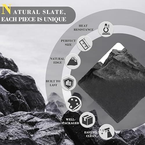 Slate Drink Coasters with Metal Holder, GOH DODD Set of 8 Black Coasters, 4 Inch Stone Coaster Set Tabletop Protection for Home Outdoor Kitchen Apartment Decor Housewarming Gifts Wedding Party, Square thumbnail 3