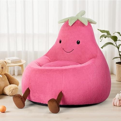 DUMOS Kids Bean Bag Chair, Stuffed Toddler Couch with Faux Rabbit Fur Cover for Teens & Kids, Comfy Lazy Sofa Chair for Reader, Living Room, Bedroom, Aged 4-12 Years, 31 Inch, Rose Red thumbnail 2