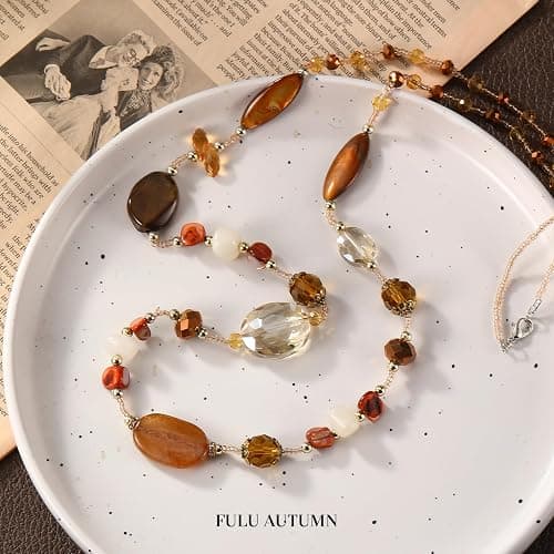 FULU AUTUMN Long Necklaces for Women Trendy Long Chunky Beaded Necklace Boho Fashion Costume Jewelry Mothers Day Gifts for Her thumbnail 2
