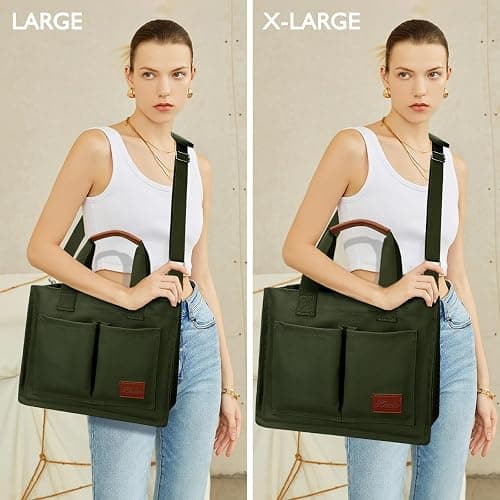 KKXIU Large Canvas Tote Bag for Women with Zipper and Compartments Crossbody Work Bible Messenger Purse Bag With Pockets thumbnail 7