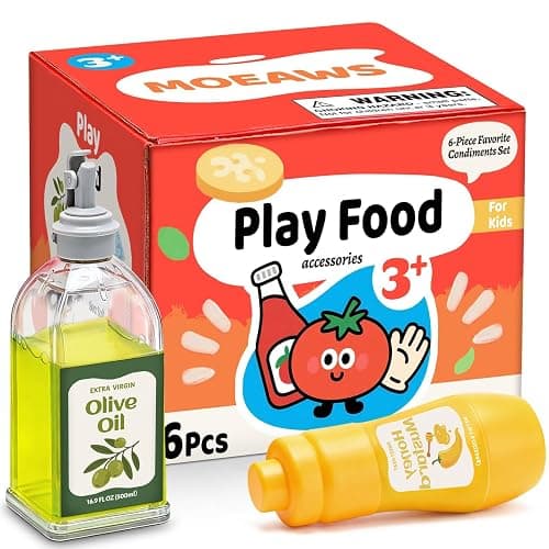6 Pcs Condiment Toys with Storage Rack and Gift Box, Play Food Set for Kids Kitchen, Pretend Food Play Kitchen Accessories for Toddler, Preschool Learning Toys for Boy Girl, Pretend Grocery Store thumbnail 7