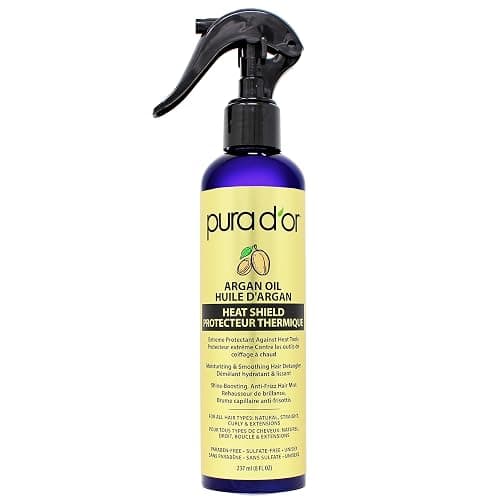 PURA D'OR Argan Oil Heat Shield Spray (237 mI) Water-Based Formula with Organic Ingredients, Enhances Shine & Moisture for Dry & Damaged Hair - Image 1