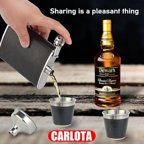 Hip Flask Gift Set, Hip Flasks for Liquor for Men with Black Leather Cover, 8 Oz Hip Flask Set, 18/8 Stainless Steel Hip Flasks for Liquor with 2 Cups & Funnel, Flasks for Liquor for Men Gift Box1 thumbnail 2